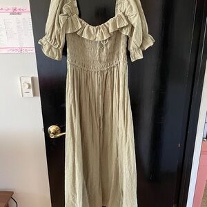 Amazon Green Off-Shoulder Puff Sleeve Sundress